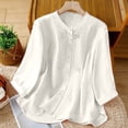 thumbnail image 5 of Rhuody Womens Tops Embroidered Linen Shirt For Summer Boho Blouse With Three Quarter Sleeve Crewneck Tee Versatile Clothing White L, 5 of 9