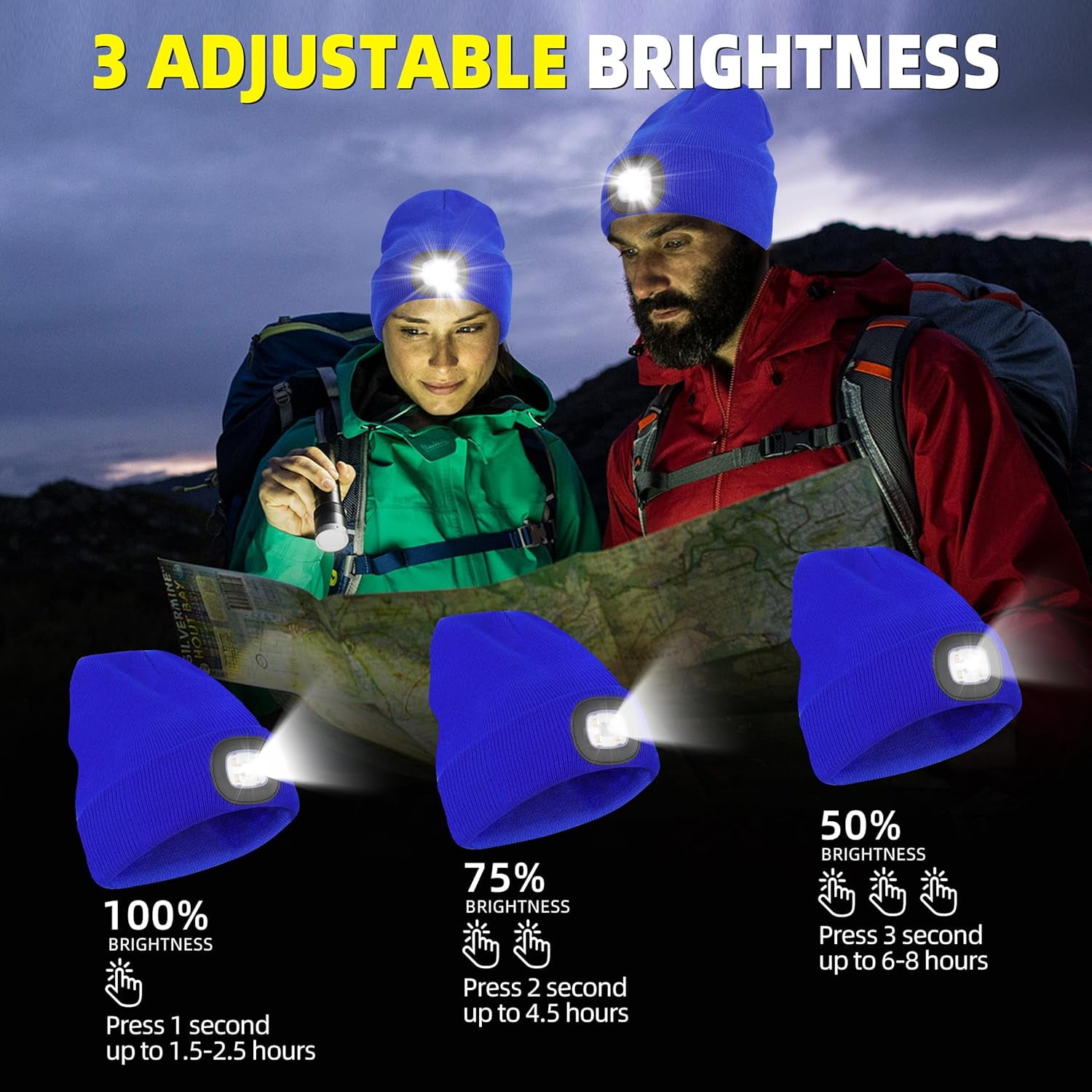 Unisex Beanie Hat with Light, USB Rechargeable LED Headlamp Hat Night Light Cap Christmas Stocking Stuffers Gifts for Men Dad Father Husband (Royal Blue)