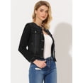 thumbnail image 3 of Chaqueta De Mezclilla Para Mujer Chaquetas De Mezclilla De Manga Larga Sin Cuello Con Botones Negro L, 3 of 5