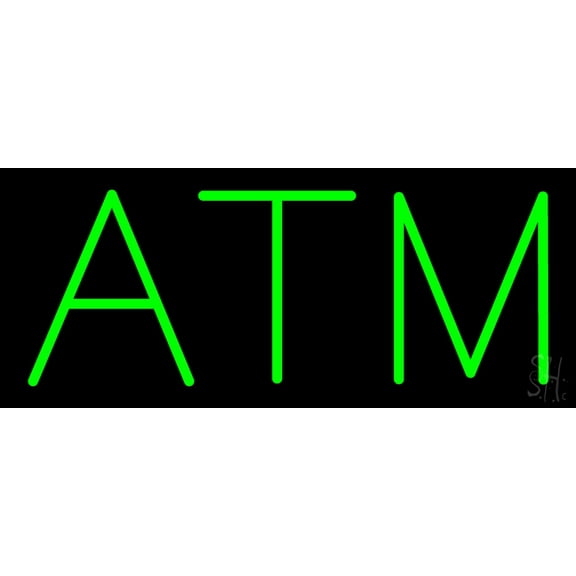 Green ATM LED Neon Sign 6 x 15 - inches, Black Square Cut Acrylic Backing, with Dimmer - Bright and Premium built indoor LED Neon Sign for Defence Force.