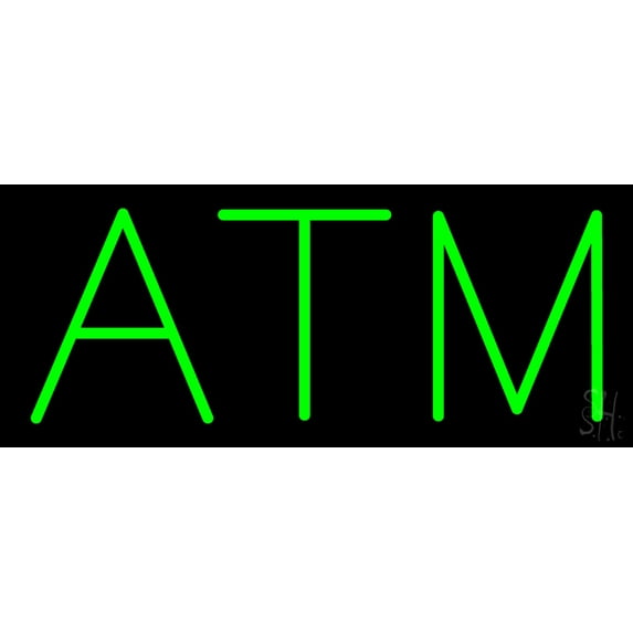Green ATM LED Neon Sign 10 x 24 - inches, Black Square Cut Acrylic Backing, with Dimmer - Bright and Premium built indoor LED Neon Sign for Defence Force.