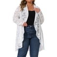 thumbnail image 4 of Agnes Orinda Plus Size Lace Cardigan for Women Ruffle Cardigans Open Front Long Sleeve Sheer Lace Crochet Cover Up 2X White, 4 of 5