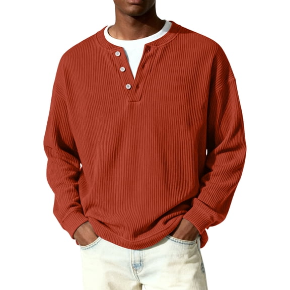 OIOLOYJM Mens Polo Shirts Casual Button Solid Color Golf Shirt Regular Fit Long Sleeve T Shirt Stylish Work Crew Neck Tops Ginger L