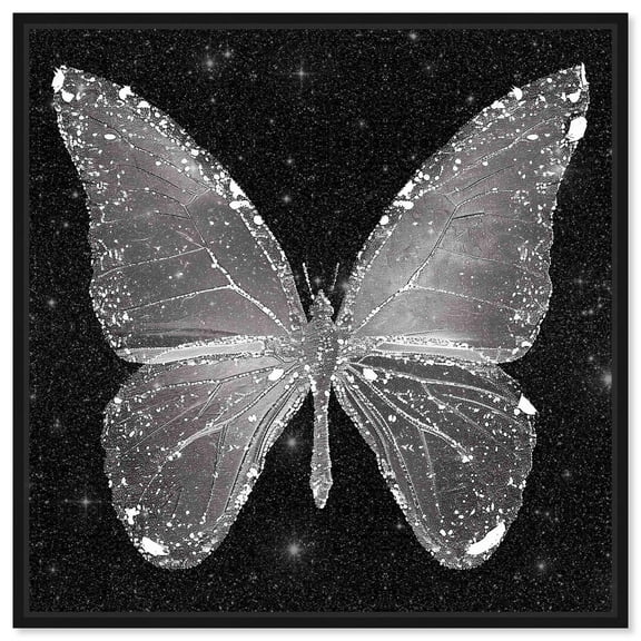 Sparkling Silver Butterfly Canvas Butterfly Art by Art Remedy, Black Frame, 12" x 12"