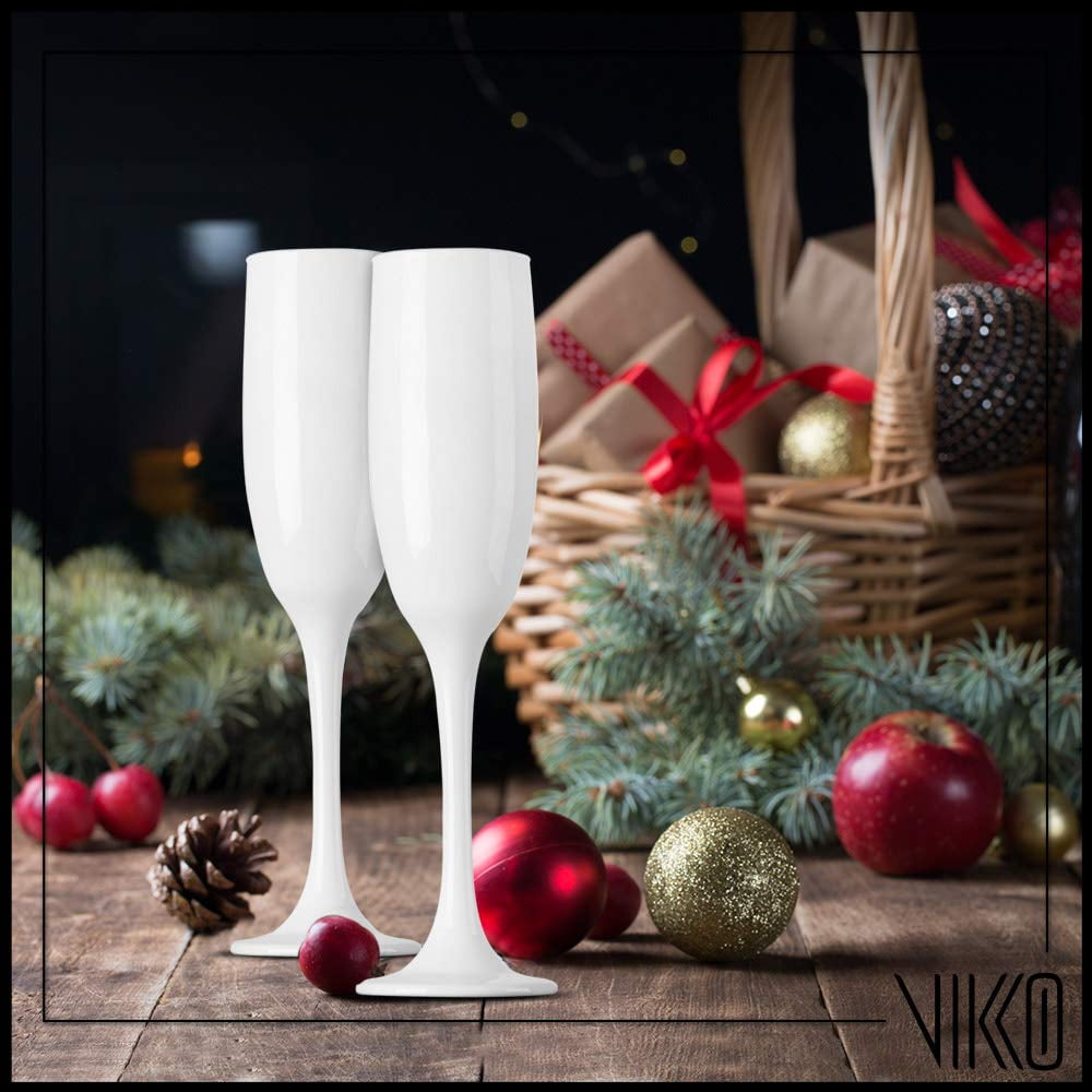 Vikko Dcor White Champagne Flutes | 6 Ounce Capacity  Perfect for Parties, Weddings, and Everyday  Thick and Durable  Dishwasher Safe  Set of 6 Sparkling Wine Glasses