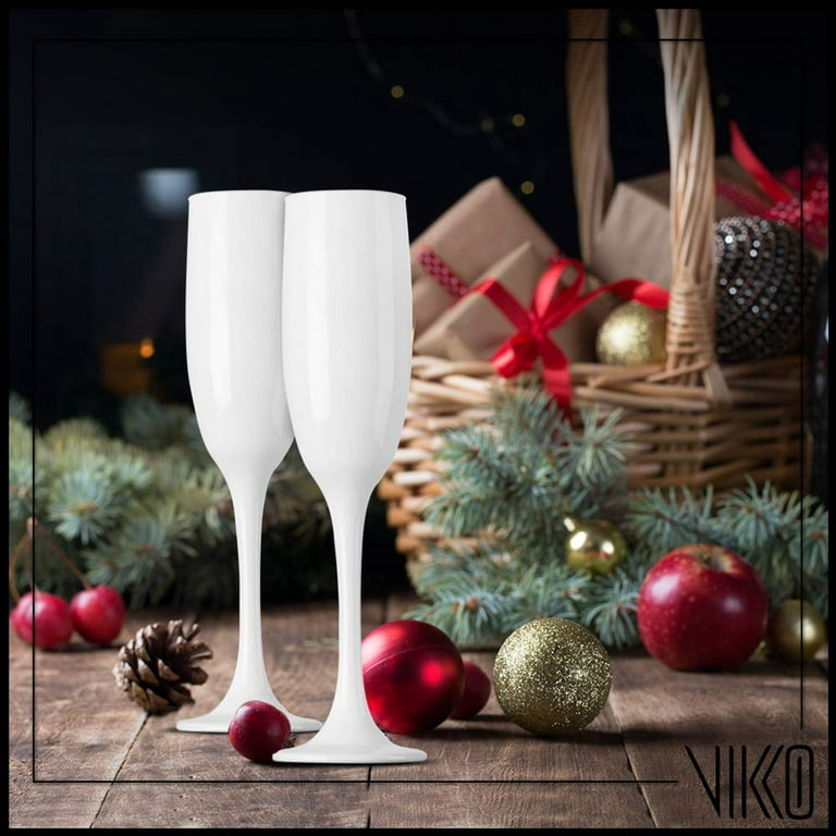 Vikko Dcor White Champagne Flutes  6 Ounce Capacity Perfect for Parties,  Weddings, and Everyday Thick and Durable Dishwasher Safe Set of 12  Sparkling Wine Glasses 