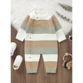 thumbnail image 2 of FEORJGP Toddler Baby Girl Boy Sweater Rompers 0 3M 6M 9M 12M 18M Infant One-piece Knitted Jumpsuits Striped Crew Neck Long Sleeve Bodysuits Full Lengtozy Casual Comfy Clothes for Fall Winter, 2 of 5