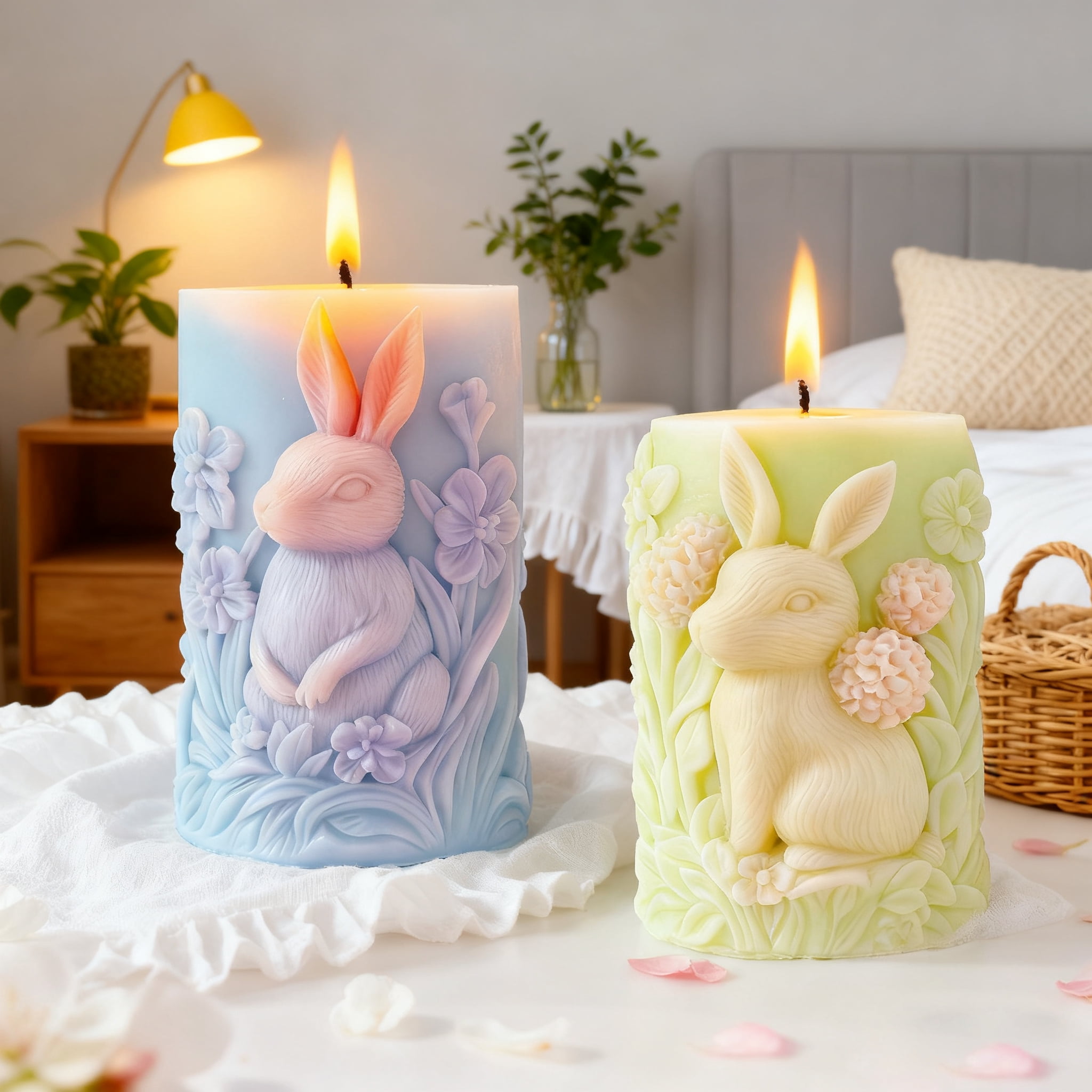 JDH silicone 2PCS Rabbit Silicone Mold Rabbit Flower Pattern Relief Silicone Mold Animal Resin Casting Silicone Candle Mold for Home Decoration and Candle Making