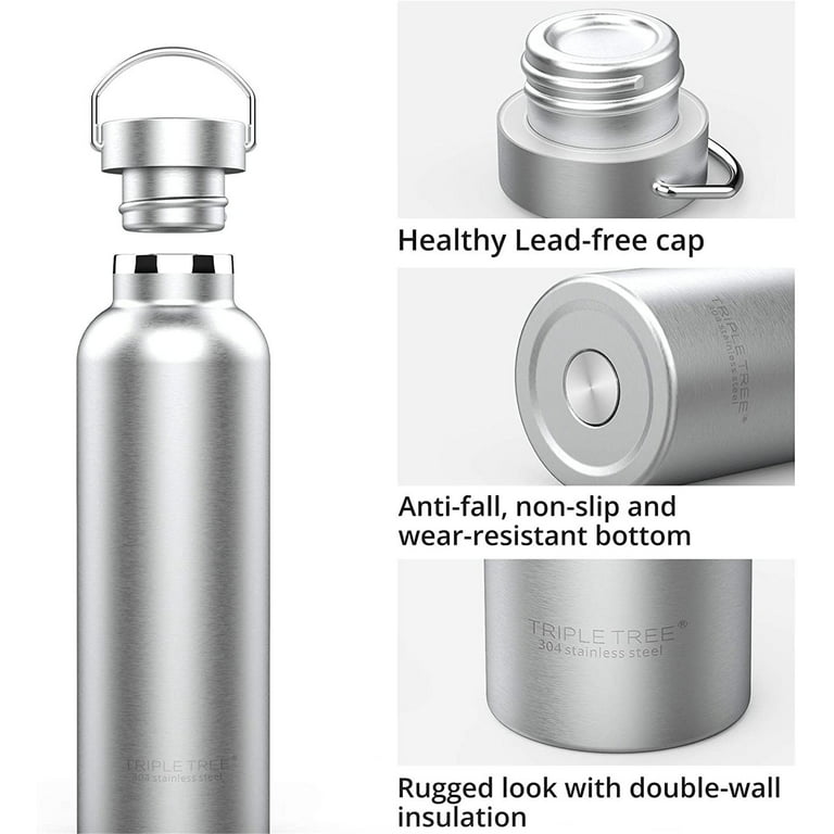 FineDine Triple-Insulated Stainless Steel Water Bottle with Straw Lid - Flip-Top Lid - Wide-Mouth Cap (25 oz) Insulated Water Bottles Keeps Hot and Co