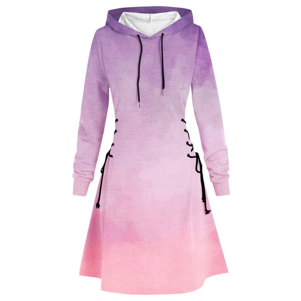 Women's Halloween Dress Casual Women Long Sleeve Autumn Dress Drawstring Hoodie Dress