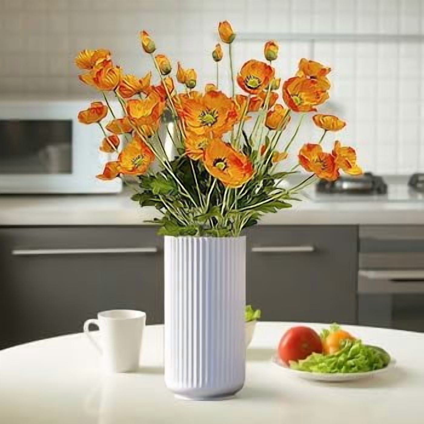 Orange Poppy Flowers Artificial for Wedding Decorations,12 Pcs Fake Faux Silk Poppies Bulk for Home Decor Table Centerpieces Floral Arrangement(23.5‘’, Orange)