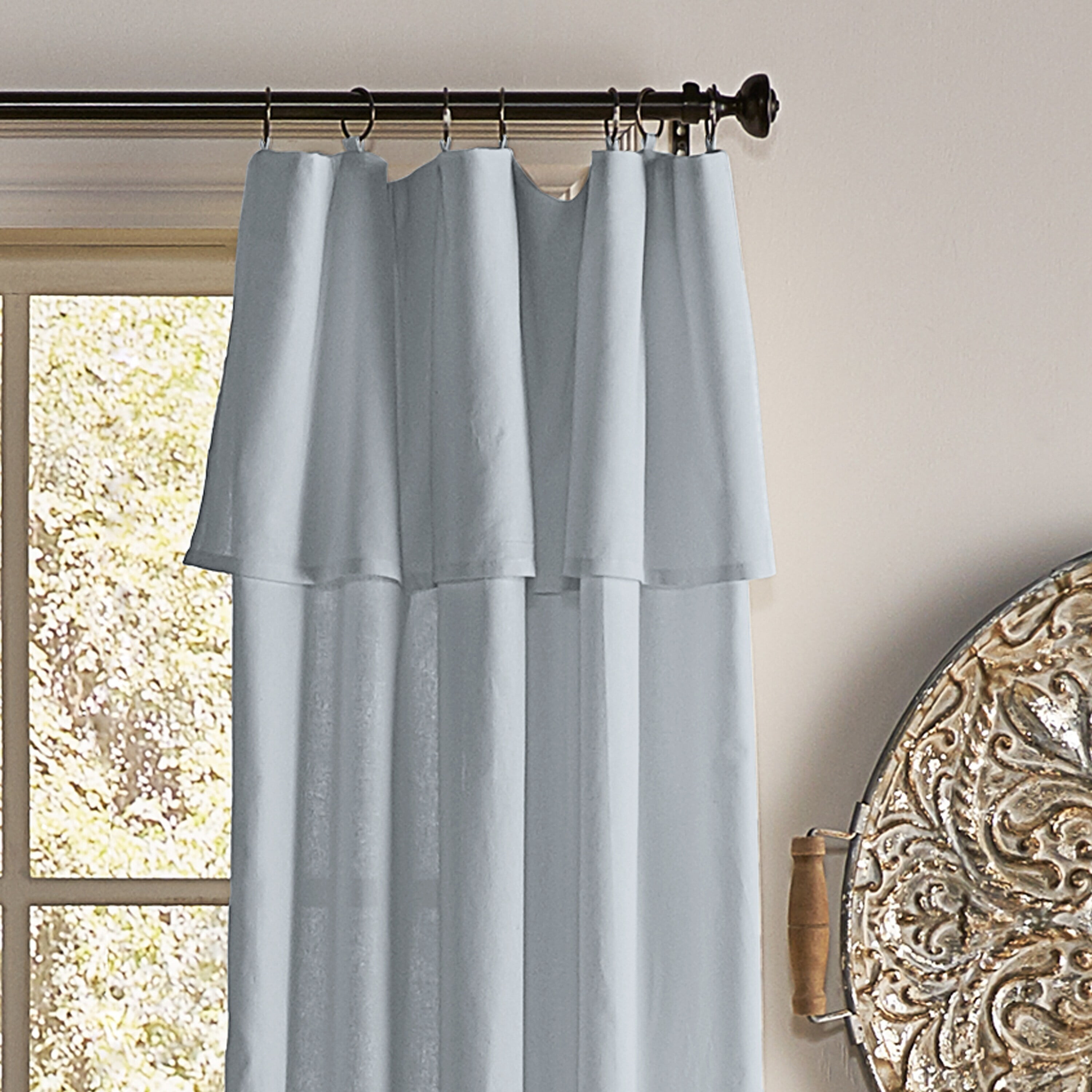 Mercantile Drop Cloth Light Filtering Ring Top Tab Farmhouse Curtain Panel with Valance Wave Blue 95 Inches