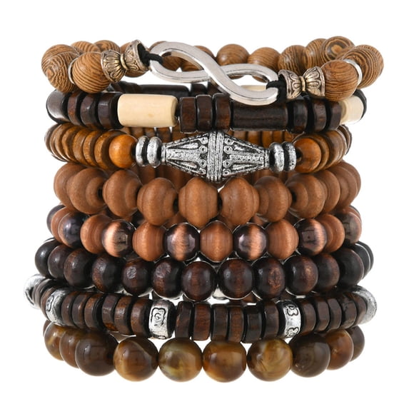 Pulsera de cuentas de madera de 8 piezas, regalo delicado y moderno para hombres y mujeres, joyería elegante.