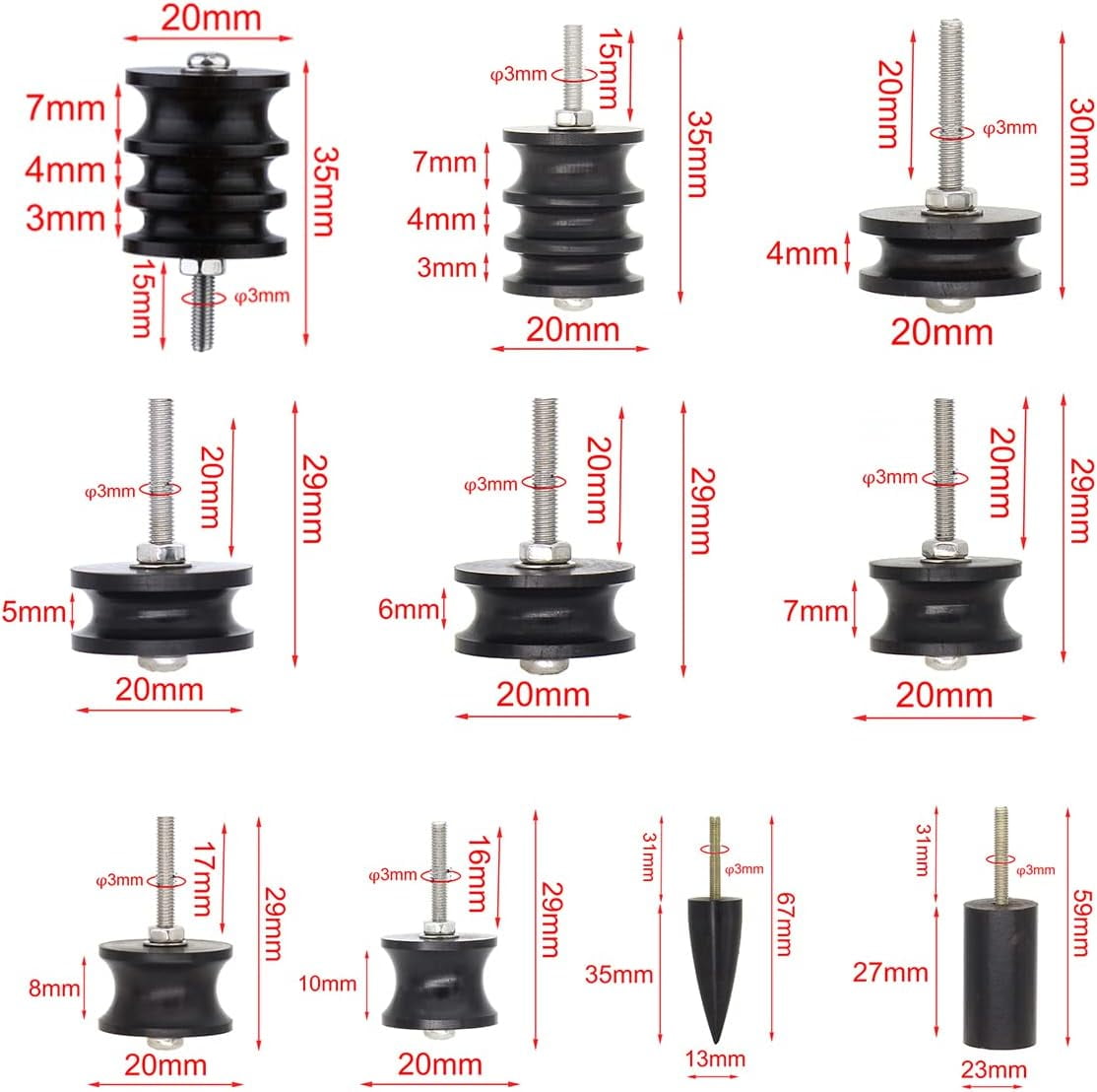 ABPETE Leather Burnisher Bits 10-Pack for Rotary Tools Pointed Tip and Multi Grooved Burnishing Tips Leather Edge Burnisher