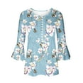 thumbnail image 4 of ZVAVZ Prime Deals of The Day Floral Tops for Women Trendy Button Pleated Blouses Summer 3/4 Sleeve Pullover Loose Fit Flowy Hem O-neck Shirts, 4 of 5