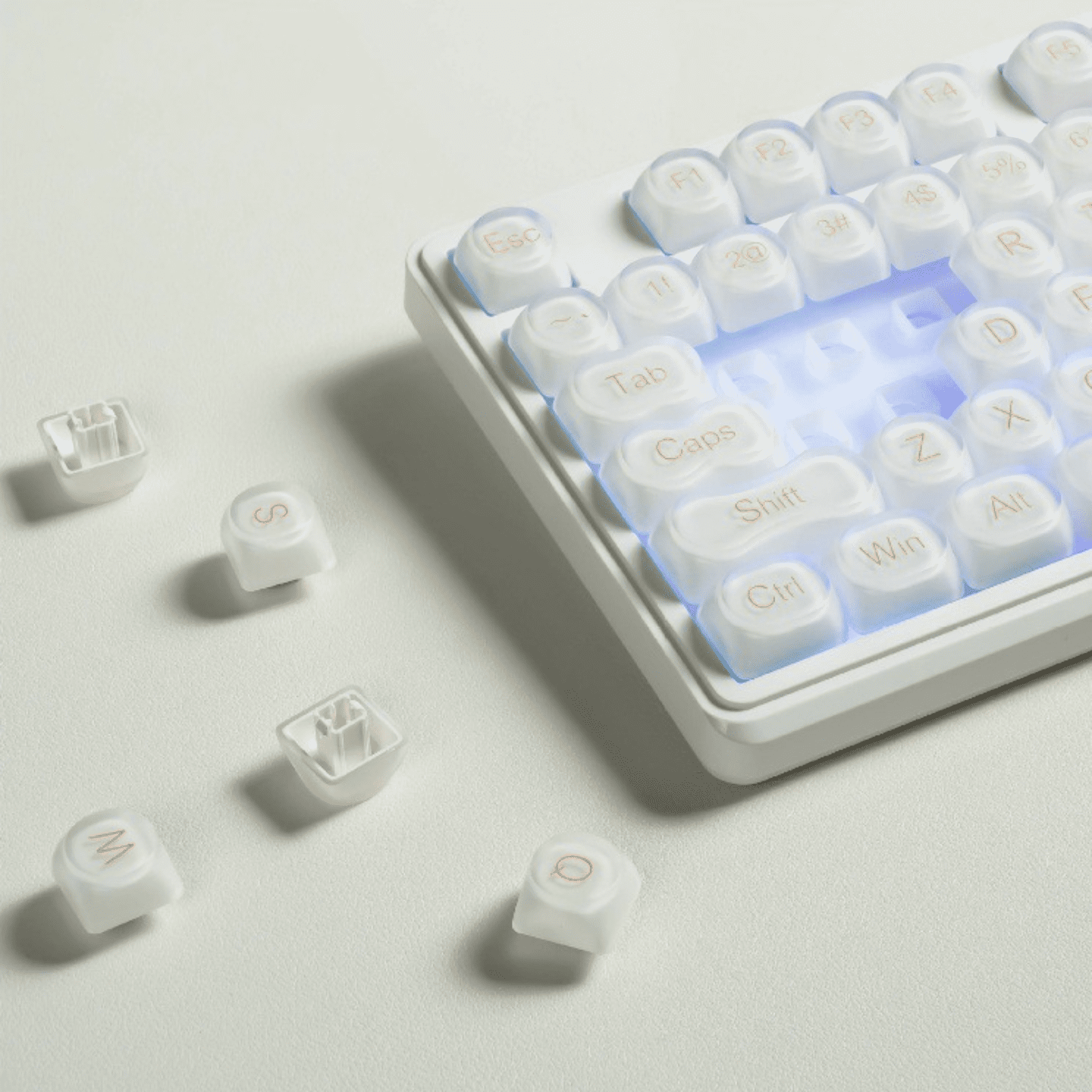 98-Key Wired RGB Membrane Keyboard with MOA PBT Keycaps, Spill-Resistant Design, Translucent Light White Aesthetic, Rotary Knob