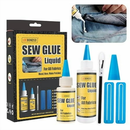 Fabric Glue Permanent, Strong Flexible, Dries Clear Washable Adhesive for Clothing, Patches, Denim, Cotton, Leather, Polyester, Flannel, Doll Repair & All Fabrics(6 fl. oz)
