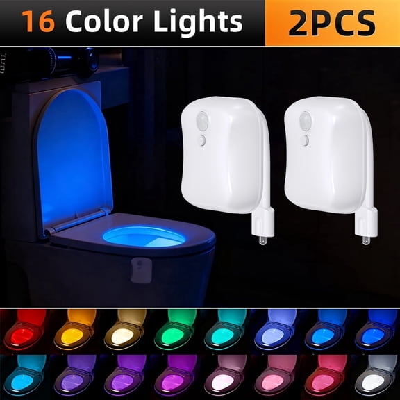 ECYCKYRA Motion Sensing LED Toilet Night Lights, 16 Colors Changing (2 Pack)