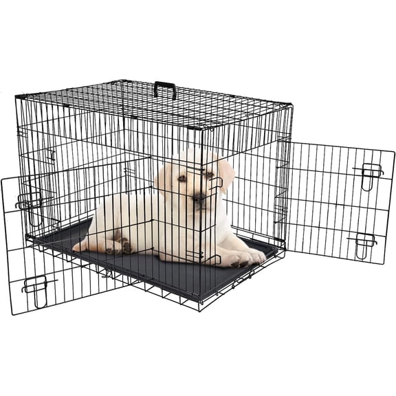 36-inch Double Door Folding Metal Pets Dog Crate Pet Animal Pet Cage with Removable Tray and Carrying Handle