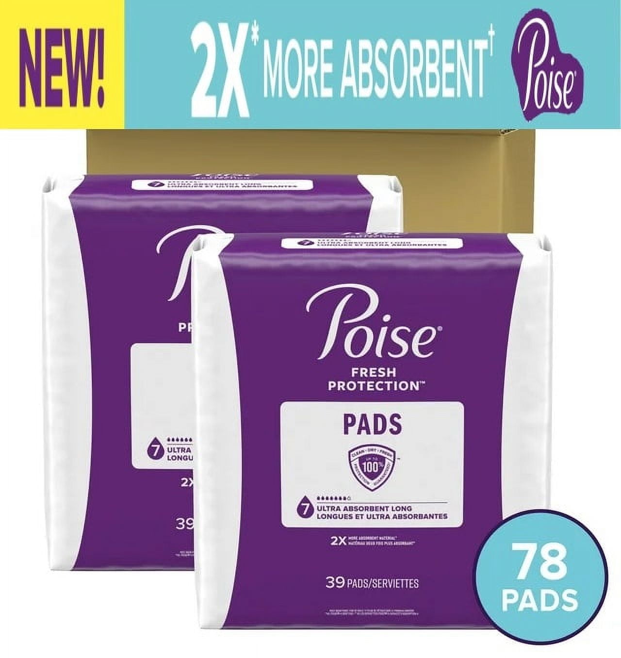 Poise Incontinence Pads for Women, 7 Drop, Ultra Absorbency, Long, 78Ct , 1Qty