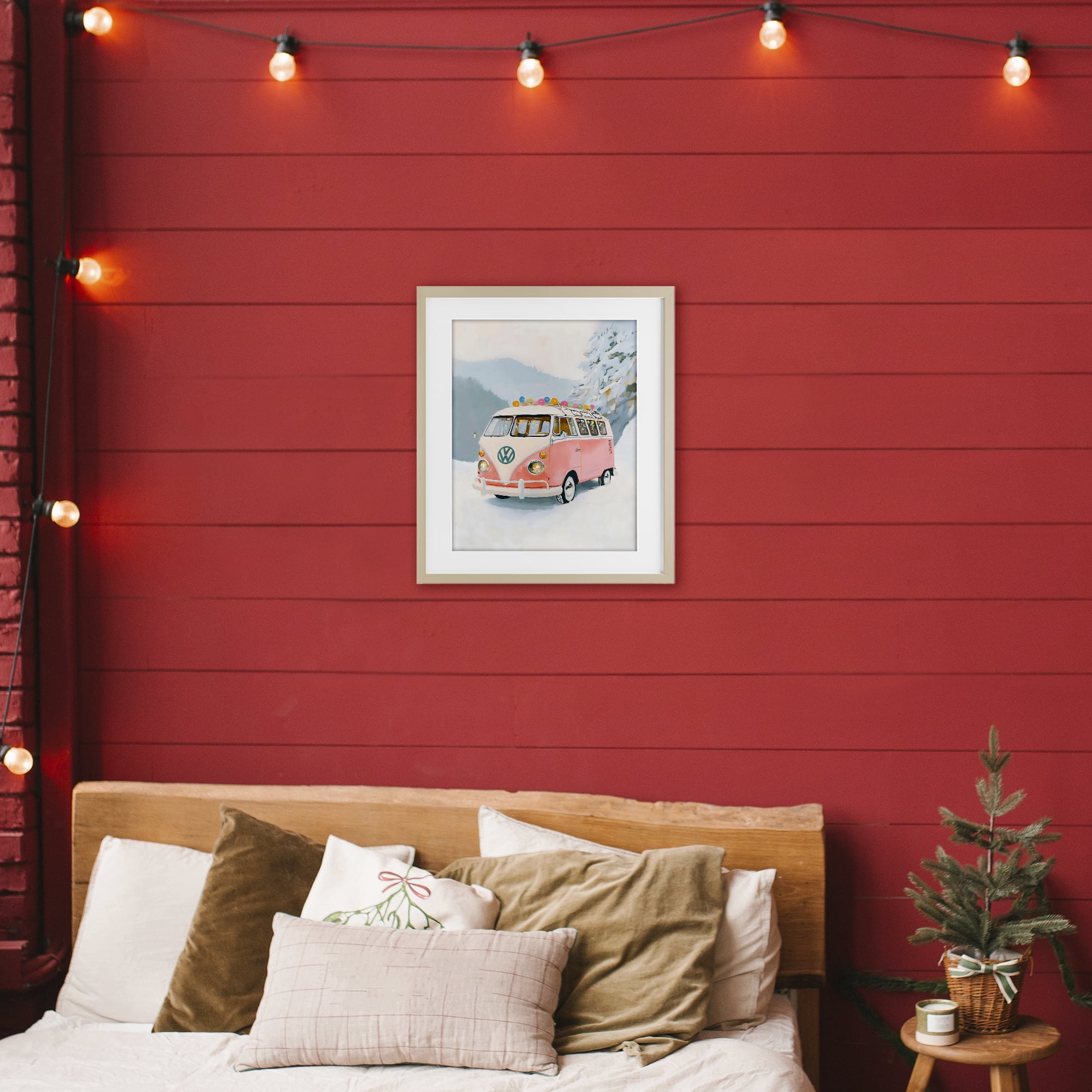 Stupell Industries Pink Christmas Van in Snow Birch Framed Print Under Glass, design by The Prints Vibe