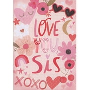 Designer Greetings Love You Sis: Pink Heart, Flowers, Heart Glasses, Moon, Flowers and Rainbow Valentine's Day Card for Teenage / Teen Sister