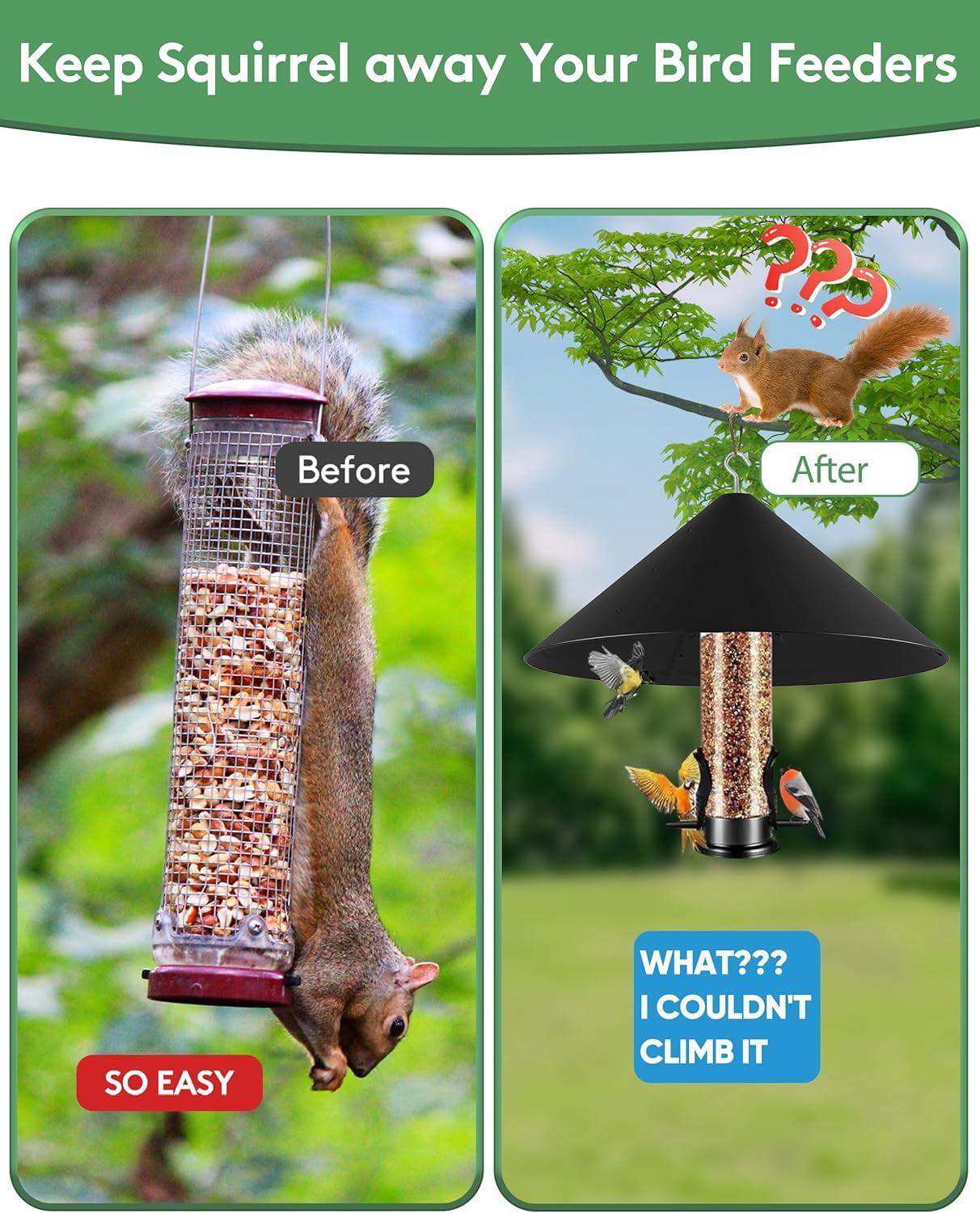 Outdoor Squirrel Proof Bird Feeders, 19 Inch Metal Squirrel Baffle for Bird Feeder Pole, Bird House Guard for Shepherd’s Hook, Rust Chew Proof Heavy Duty