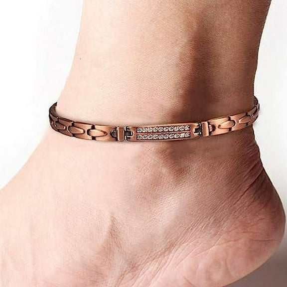 Pure Copper Magnetic Anklets for Women, Crystal Ankle Bracelets, Vintage Jewelry Gift for Ladies (Width:6.5mm)