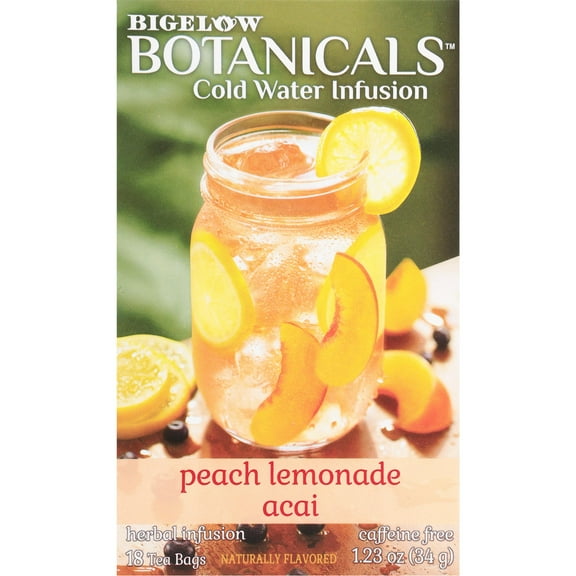 Bigelow Botanicals, Peach Lemonade Acai Cold Water Infusion Tea Bags, 18 Count