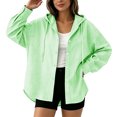 thumbnail image 6 of Women's Loose Fit Button Down Long Sleeve Hooded Stripe Print Blouse Jacket Comfy Breathable Versatile Casual Daily Wear Work Office Outfits | CSEONE,Green M, 6 of 6