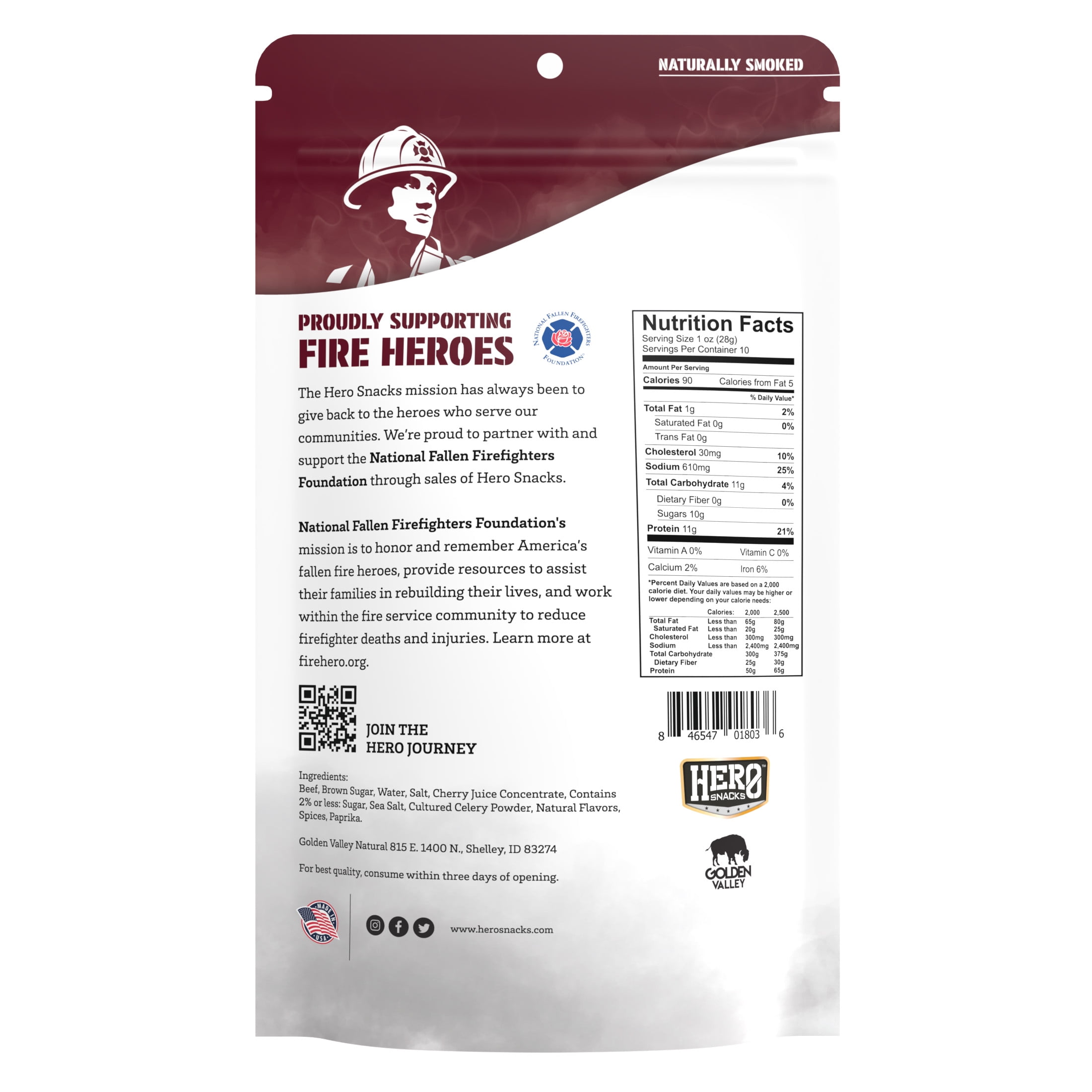 (4 pack) Hero Bold Black Cherry Beef Jerky 10oz Resealable Bag