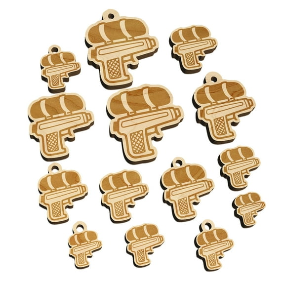 Toy Water Gun Pistol Wood Mini Charms Shapes DIY Craft Jewelry - With Hole - 18mm (17pcs)