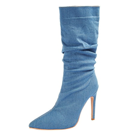 

NECHOLOGY Vegan Boots Women Mid Calf Stiletto Ankle Boots For Women Ladies Boot Fashion Women High Knee Boots Wide Calf Blue 8