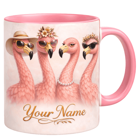 Lotusprint LLC Funny Flamingo 2D Print Flat Accent Mug, Custom Name Mug Flamingo Lover Gift, Dark Blue