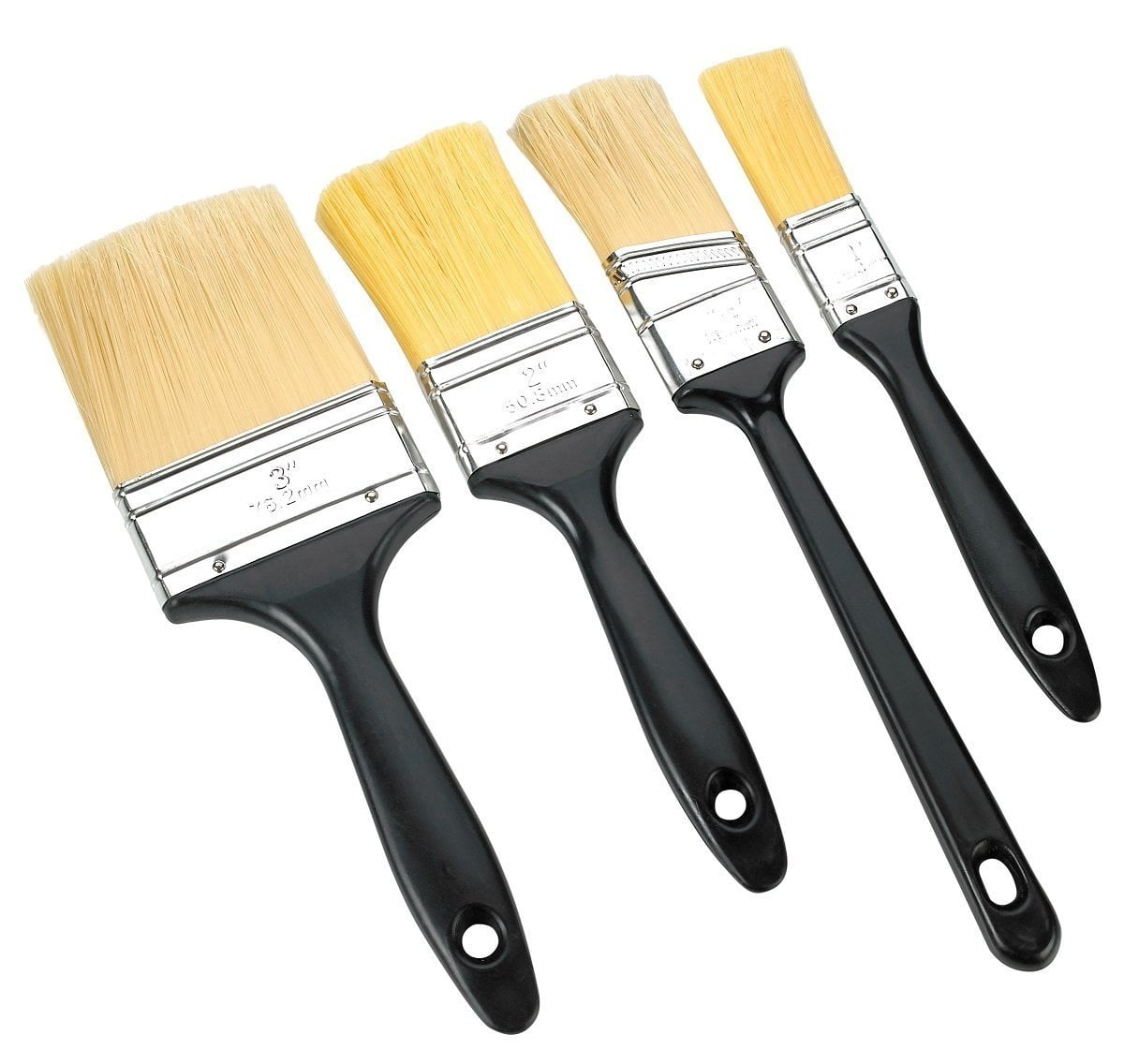 4 Pack Polyester Bristle Paint Brush Value Set W/ Contoured Handles