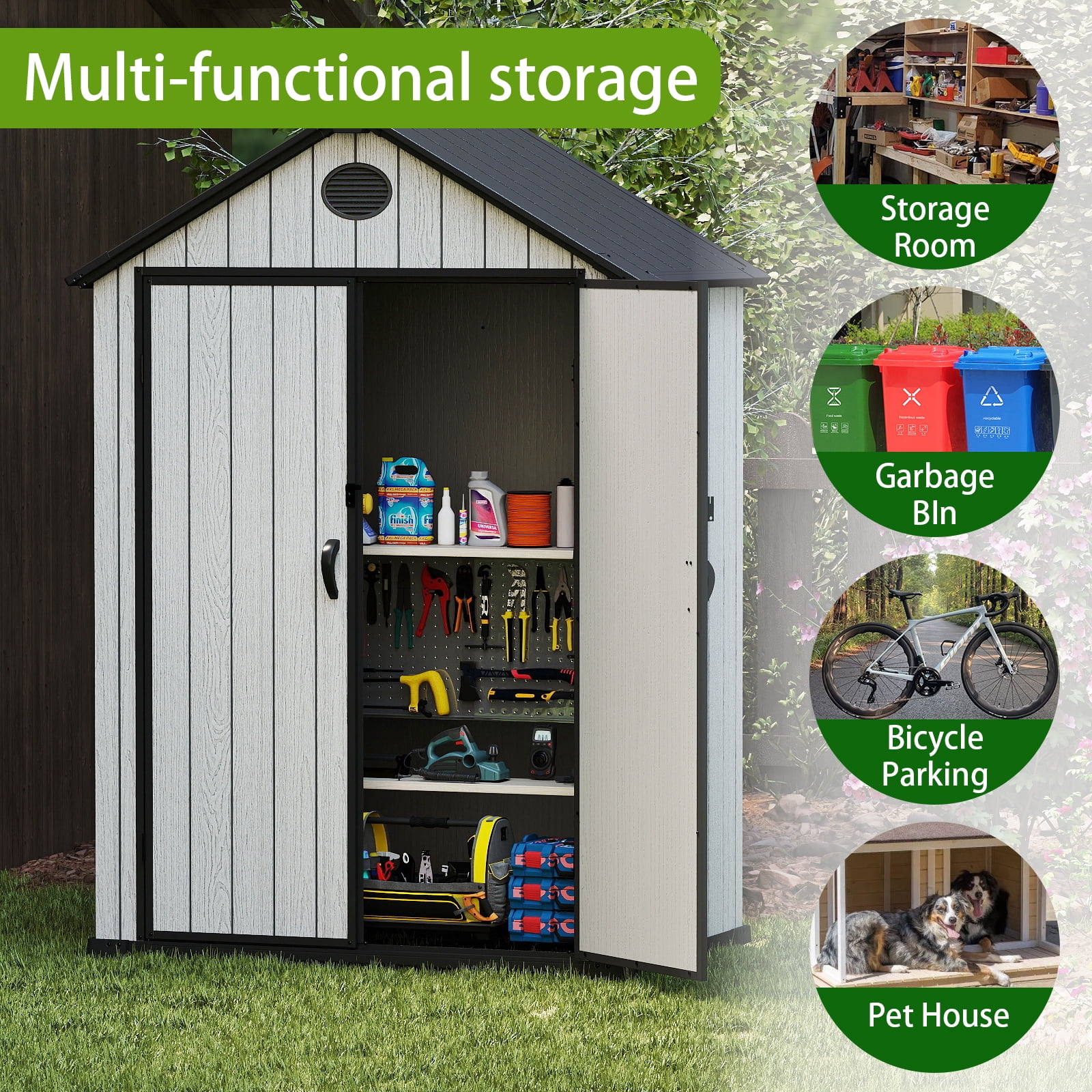ZYJOYY 5.3'x3.4' Plastic Outdoor Storage Shed with Floor & Window, Resin Garden Tool Shed for Backyard