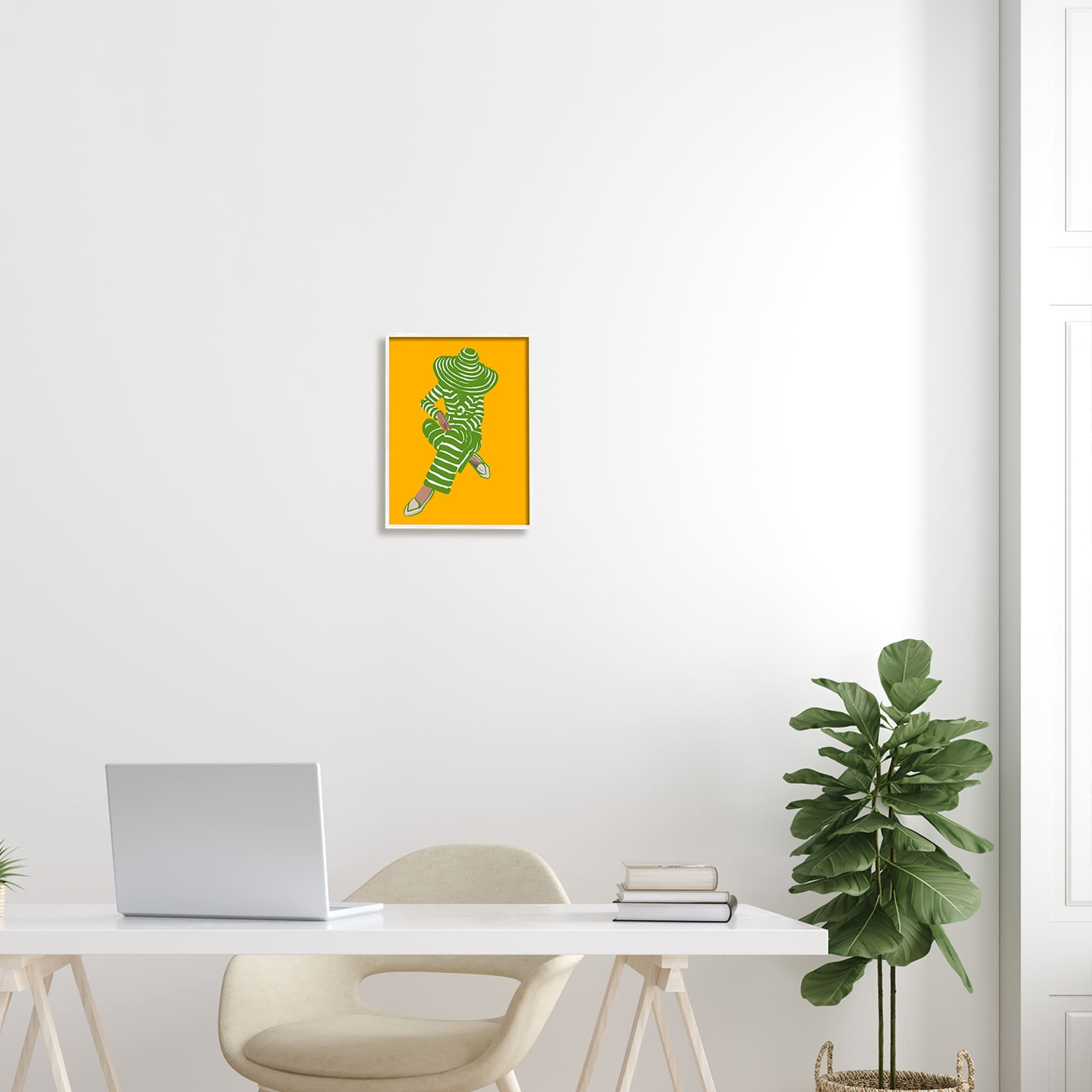 Stupell Industries Patterned Stripes Fashion Outfit Modern Woman Sitting Graphic Art White Framed Art Print Wall Art, Design by Amelia Noyes