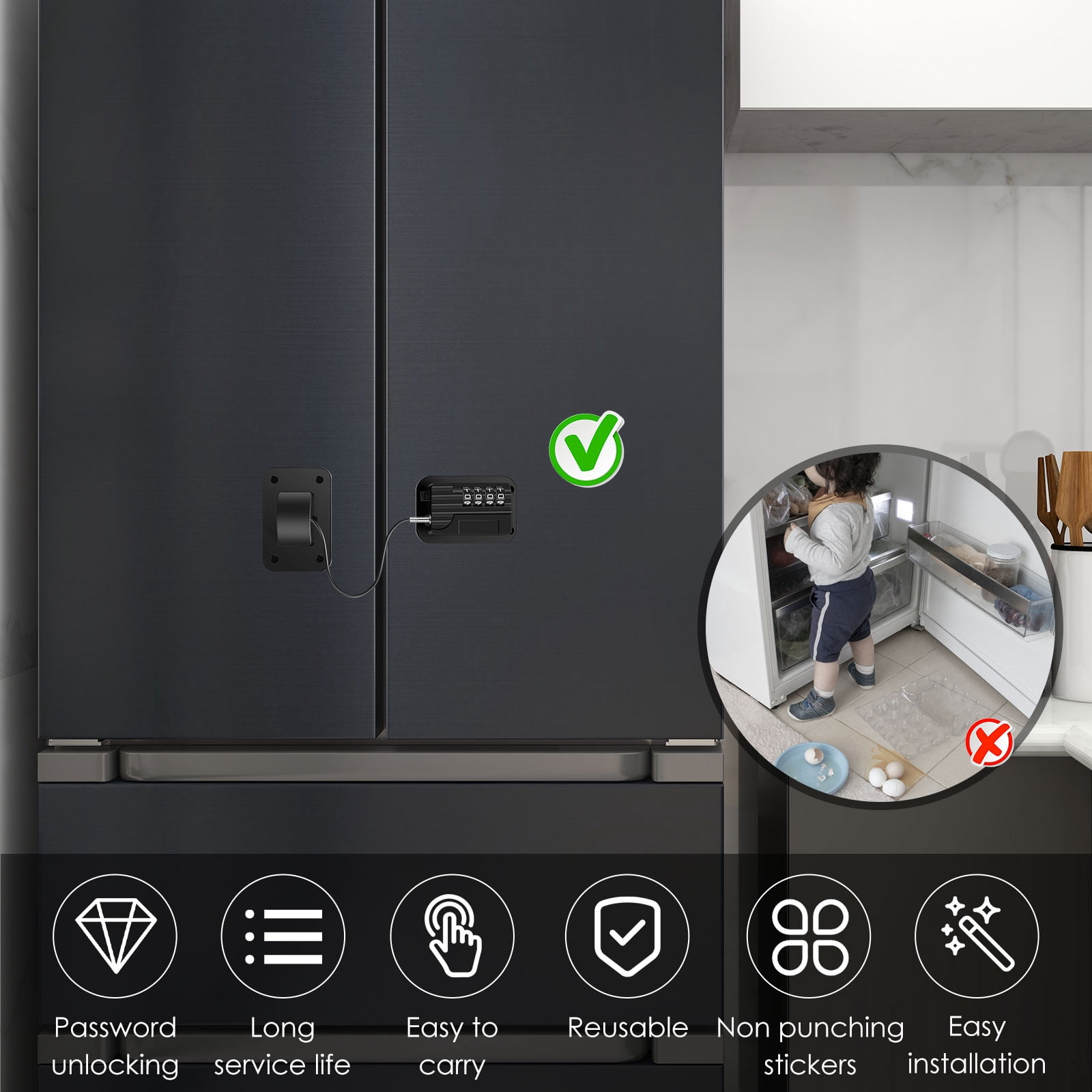 TMWEFUSC 8 PCS 2026 New Upgraded Combination Fridge Lock for Child Safety, Keyless Refrigerator & Freezer & Wardrobe Lock with Code for Kids Black