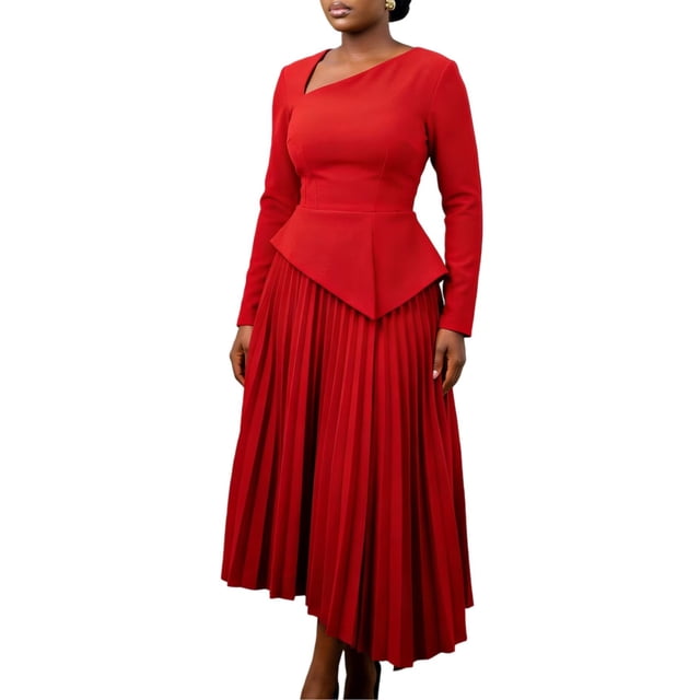 Women's Fall Wrap Maxi Dress High Waist Pleated Party Cocktail Ruffle Long Dress
