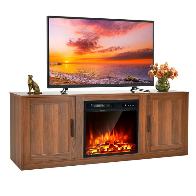 Costway 58" Fireplace TV Stand Entertainment Console W/ 18" Electric Fireplace Coffee