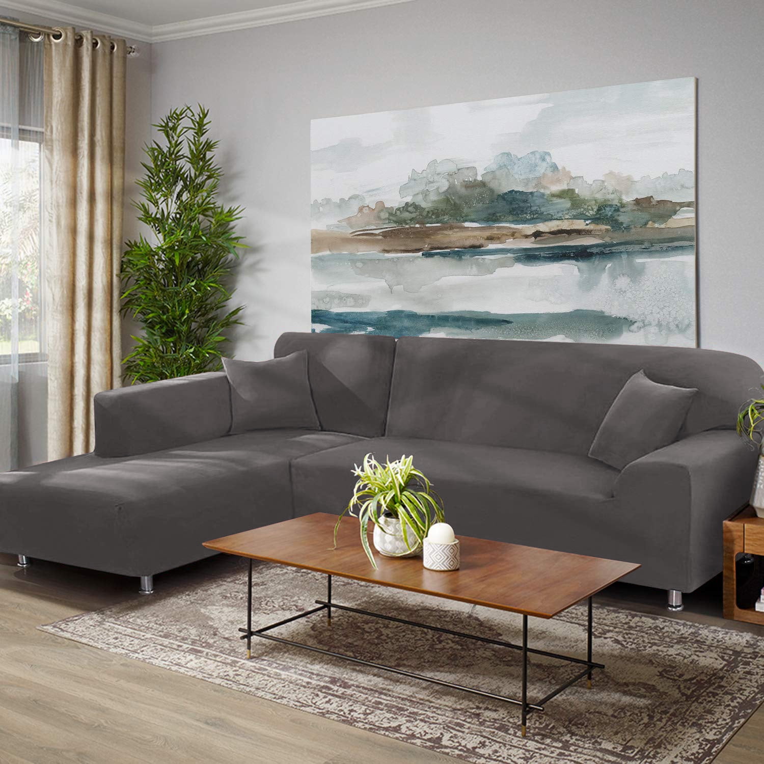 TOPCHANCES L-Shape Sofa Covers, Sectional Sofa Couch Covers with 2pcs ...