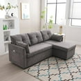thumbnail image 3 of 3 Seater Modular Sectional Sofa with Pull-Out Bed and Reversible Storage Chaise, Comfy Chenille L Shaped Convertible Sleeper Couch with Pocket 3 Seat Couch for Living Room Home Office Gray, 3 of 9