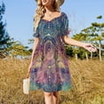 thumbnail image 4 of Vestido de manga corta con nebulosa colorida de acuarela y mandala dorado Ropa para mujer vestidos largos para mujer Vestido, 4 of 7