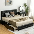 thumbnail image 3 of Costway Full Upholstered Platform Bed w/ 4 Drawers PU Leather Button Tufted Headboard, 3 of 9