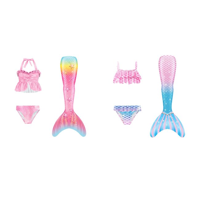 (2-Pack) Rinsvye Bikini Set Toddler Girls Swimsuit With Tail Skirt Design