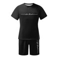 thumbnail image 5 of LOS ANGELES Men's Casual 2-Piece Set, Solid Color Short Sleeve Crewneck Tee and Shorts, Relaxed Summer Outfit For Everyday Lounge Wear,Black,L, 5 of 6