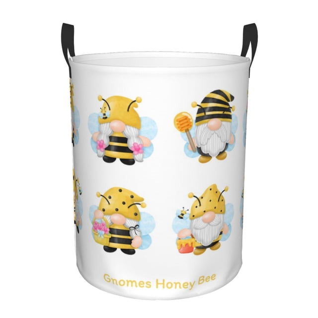 Fotbe Gnomes Honey Bee Cesto de Ropa con Asas, Cesto Impermeable de Gran Capacidad, Bolsa de Lavado para Dormitorio, Cesto de Ropa con Ruedas y Asas-Small