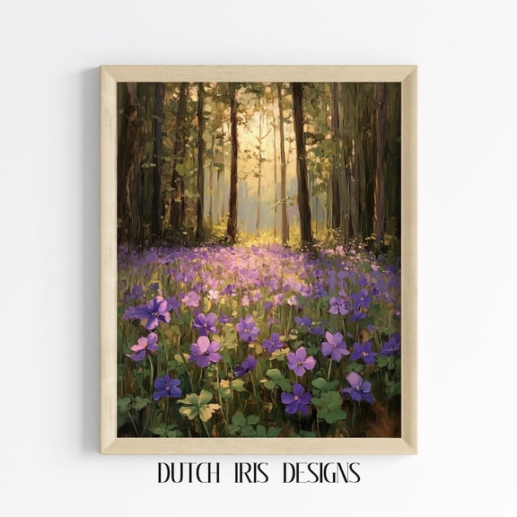 Rustic Woodland Scene With Wild Violets And Clover, Spring Nature Art, Cottagecore Forest Decor, Landscape 292 Home Decor #1670, Unframed Poster Size 8x12