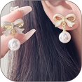 thumbnail image 3 of Pendientes de lazo dorados para mujer, pendientes de lazo de moda, bonitos pendientes con lazo, joyería de lazo, regalos para niñas adolescentes, 3 of 4