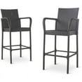 thumbnail image 1 of Noble House Delfina Tabourets de Bar en Osier pour Extérieur - Ensemble de 2, Gris, 1 of 4